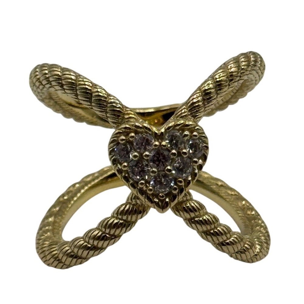 Judith Ripka Sterling Silver Gold Tone X CZ Heart Ring Size 6